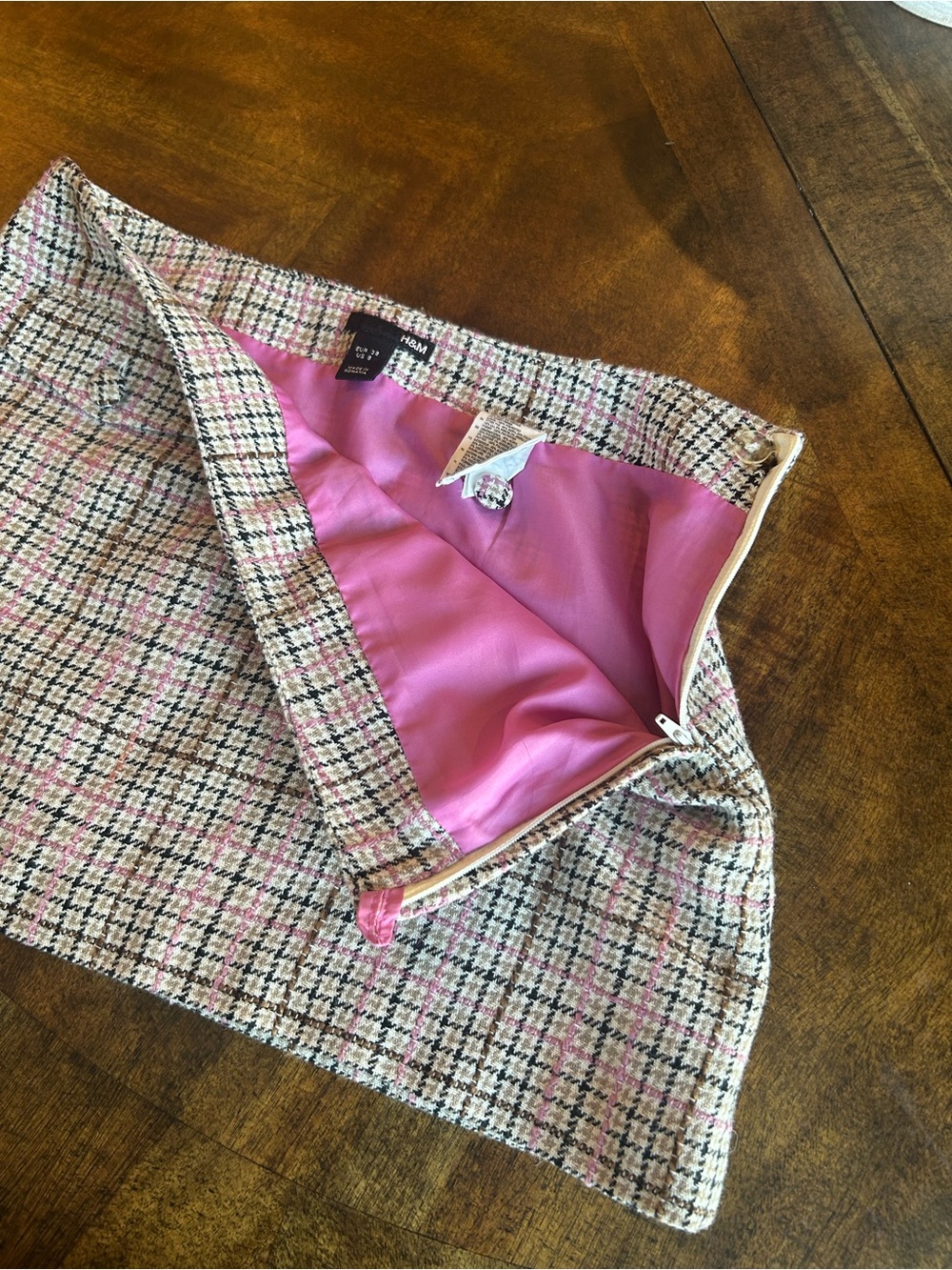 Y2K/90s Pink Multicolor H&M houndstooth miniskirt S 8